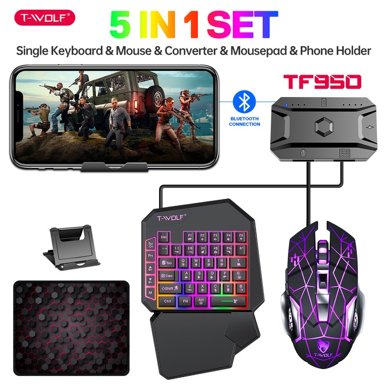 T-Wolf Tf950 5 In 1 One Handed - Gaming Keyboard And Mouse Converter For Mobile recension och pris