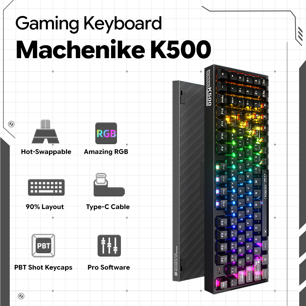 Machenike K500-B94 V2 Wired Me - Gaming Keyboard Hot Swappable recension och pris