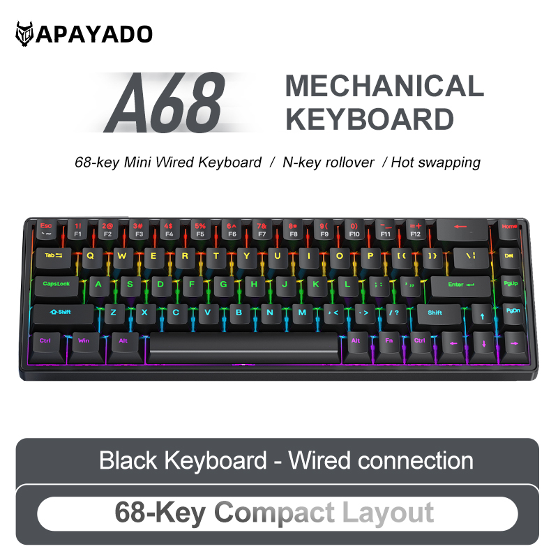 APAYADO A68 Wired Mechanical K - Gaming Keyboard Budget recension och pris